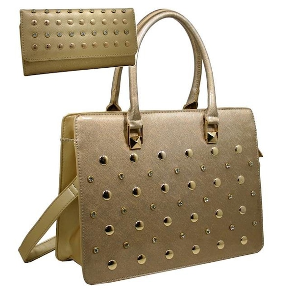 Gold Rush Gold Rush 820W20SET-BG 2 Tones Rhinestone Studed Purse Wallet Set - Golden Beige 820W20SET-BG - main